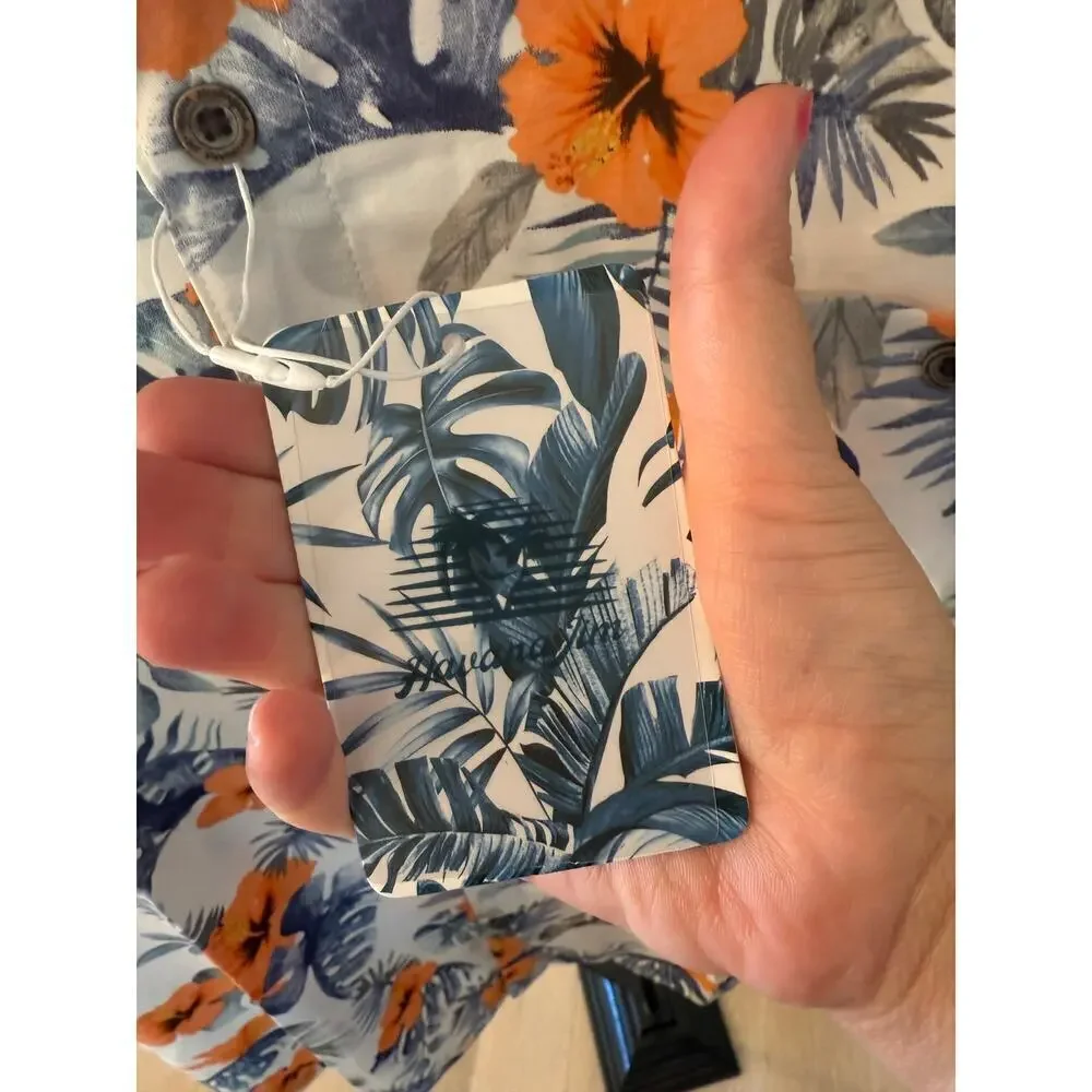 Havana Jim Men's White Blue Floral-Print Hawaiian Shirt Size XL